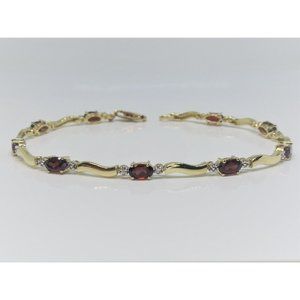 10k Yellow Gold Natural Garnet Link Bracelet